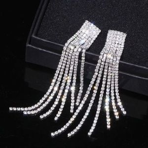 CZ Rhinestone Long Tassel Drop Earrings